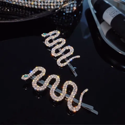 Fermaglio per Capelli Vintage in Lega a Forma di Serpente Con Strass Bianco Verde Forcina Argento Accessori Capelli Donna