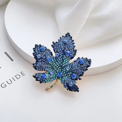 Elegant Zinc Alloy Maple Leaf Brooch With Shiny Rhinestones Colorful Crystal Plant Pin For Women Suits Coats Jewelry