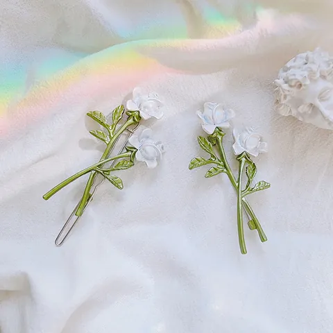 Elegant White Rose Hair Clip Brooch Alloy Enamel Floral Hair Accessory For Women Fresh Mori Style Wedding Party Jewelry