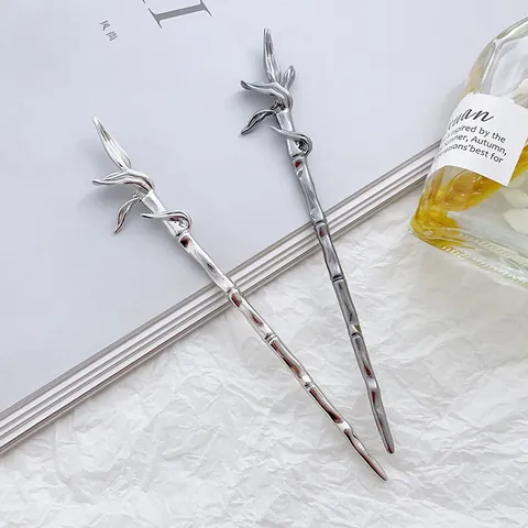 Vintage Bamboo Joint Leaf Alloy Hair Stick Minimalist Chinese Style Hair Fork Bun Maker For Women Fashion Hair Jewelry