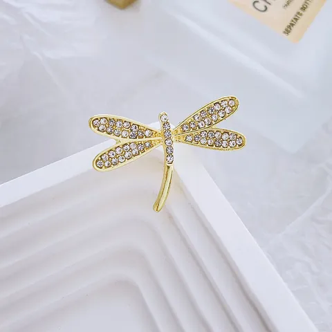 Broche Libellule en Alliage et Strass Exquise pour Femmes Or Élégante Broche Bijoux de Mode pour Chemise Cardigan Anti-Exposition