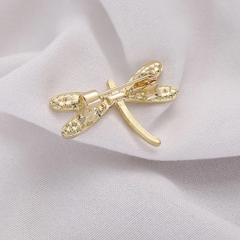 Broche Libellule en Alliage et Strass Exquise pour Femmes Or Élégante Broche Bijoux de Mode pour Chemise Cardigan Anti-Exposition