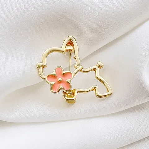 Lindo Broche de Animal Hueco Forma de Perro Gato Con Decoración de Flor Aleación de Zinc Esmalte Alfiler para Trajes Mujer
