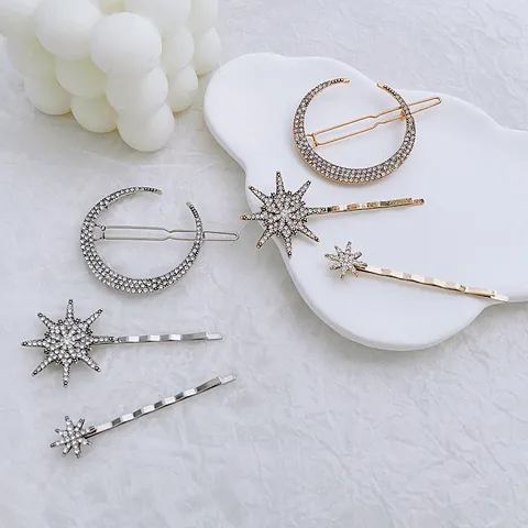 Juego de Pinzas para el Cabello de Estrella y Luna de Aleación de Zinc con Diamantes de Imitación Vintage para Mujer Accesorios