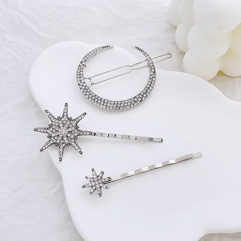 Juego de Pinzas para el Cabello de Estrella y Luna de Aleación de Zinc con Diamantes de Imitación Vintage para Mujer Accesorios