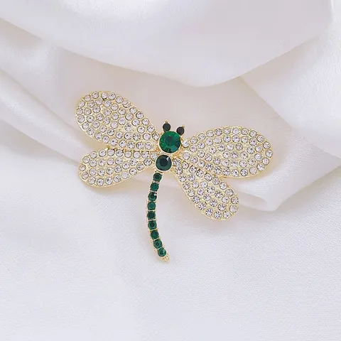 Elegante Spilla a Libellula Con Cristallo Verde Smeraldo e Strass Scintillanti Spilla in Lega Placcata Oro Vintage per Gioielli da Donna