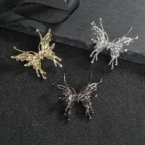 Vintage Flüssigmetall Schmetterling Brosche Zinklegierung Minimalistisch Geschmolzenes Gold Silber Schwarz Damen Anstecknadel