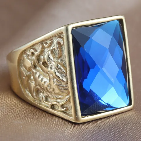 Vintage Stainless Steel Dragon Scorpion Ring For Women Men Punk Gothic Square Zirconia Inlaid Gold Silver Plated Band Ring Jewelry