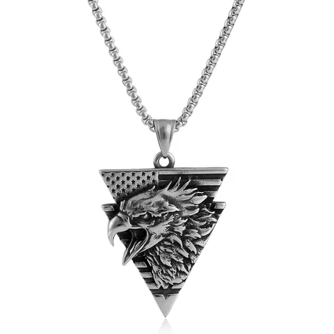 Stainless Steel Retro Punk Eagle Head Pendant Necklace With American Flag Stars Stripes Patterns For Men Women Unisex Jewelry Gift