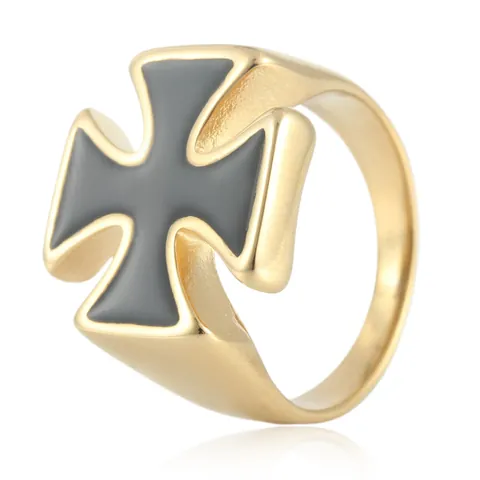 Vintage Stainless Steel Iron Cross Ring For Men Retro Punk Rock Biker Jewelry Band Gold Silver Plated Polished Ring