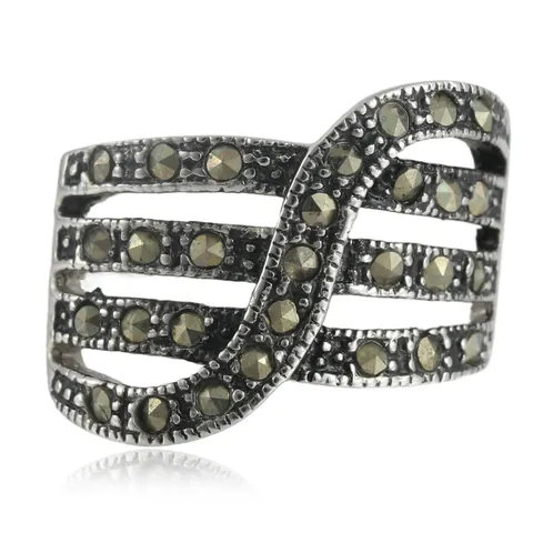Vintage Stainless Steel Hollow Out Ring For Women Marcasite Inlaid Punk Gothic Band Finger Jewelry Gift