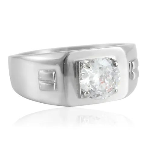 Bague Punk Vintage en Acier Inoxydable Avec Zirconium Cubique Rond Anneau Gravé Géométrique Bijoux de Mode Unisexe