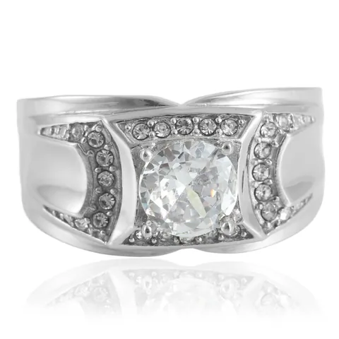 Anillo de Declaración de Banda Ancha de Acero Inoxidable Vintage con Zirconia Cúbica Redonda Grande Incrustaciones de Strass Joyería Punk para Mujeres Hombres Regalo