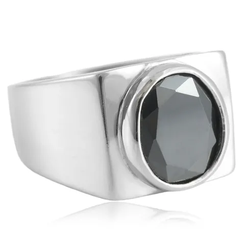 Bague en Acier Titane Vintage pour Femmes Hommes Style Chevalière Incrustée de Pierres Gemmes Punk Bijoux en Acier Inoxydable Cadeau