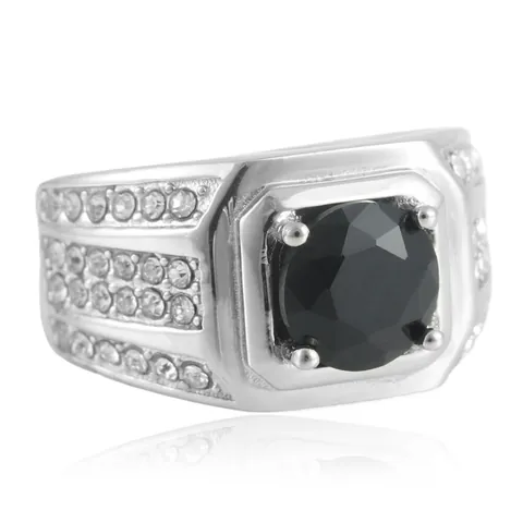 Bague Vintage en Acier Inoxydable pour Hommes Avec Zircone Colorée Ronde Pierre Précieuse Incrustée Style Punk Bague Large