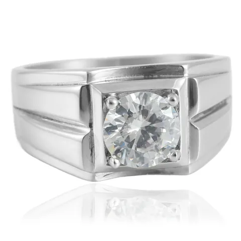Anillo de Acero Inoxidable Vintage con Piedra para Hombre Mujer Punk Banda Ancha Ranura Geométrica Zirconia Joyería de Dedo