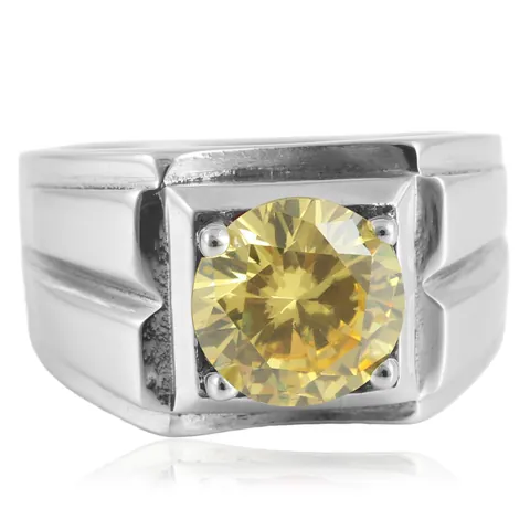 Anillo de Acero Inoxidable Vintage con Piedra para Hombre Mujer Punk Banda Ancha Ranura Geométrica Zirconia Joyería de Dedo