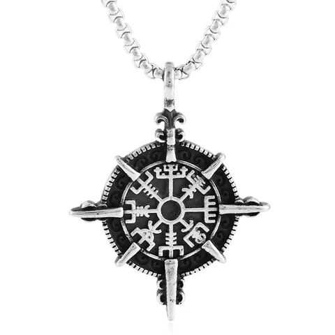 Collar con Colgante de Brújula Vikinga Vegvisir para Hombre Acero Inoxidable Runa Nórdica Tótem Joyería Retro Punk Oro Plata