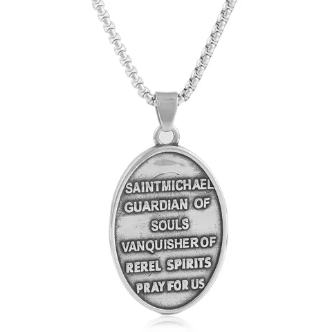 Vintage Stainless Steel St Michael Angel Relief Pendant Necklace For Men Punk Hip Hop Religious Guardian Jewelry Gift