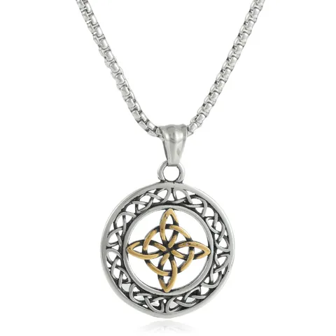 Vintage Stainless Steel Celtic Knot Witch Knot Pendant Necklace For Men Punk Hollow Round Geometric Fashion Jewelry Gift