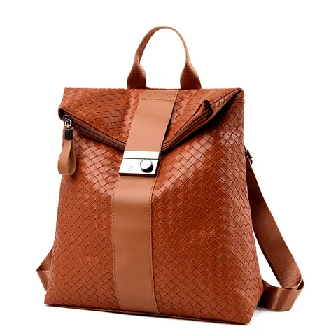 Damen Mode Geflochten Rucksack PU Leder Lässig Reise Tasche Mit Metallschloss Klappe Multifunktionale Handtasche Umhängetasche Damen Tägliche Geldbörse