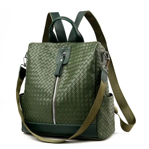 Damen Geflochtener PU Leder Rucksack Große Kapazität Multi-Way Reisetasche Mode Handtasche Schultertasche Umhängetasche Street Style Einfarbig