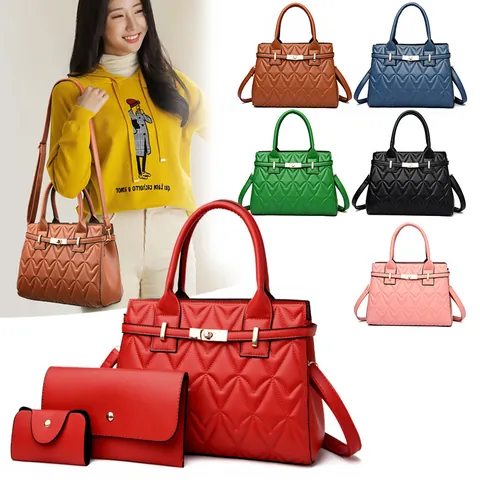 Damen Gesteppte Handtasche PU Leder Schultertasche Umhängetasche Mit Geldbörse Und Kartenhalter Gold Hardware Mode Pendler Tote