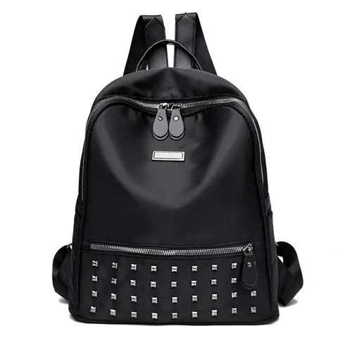 Women Fashion Backpack Waterproof Nylon Oxford Cloth Metal Rivet Decor Retro Style Travel School Casual Bag With Anti-theft Pocket