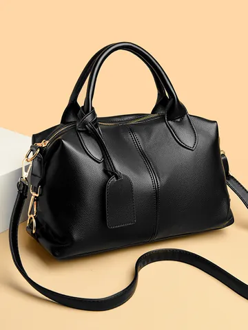 Damen Litschi-Maserung PU-Leder Boston-Tasche Einfach Lässig Top-Griff Handtasche Umhängetasche Für Büro Alltagsgebrauch