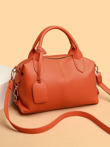Damen Litschi-Maserung PU-Leder Boston-Tasche Einfach Lässig Top-Griff Handtasche Umhängetasche Für Büro Alltagsgebrauch