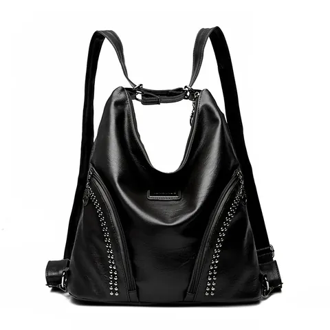Damen Mode PU Leder Rucksack Multifunktional Große Kapazität Nieten Umhängetasche Verstellbare Riemen Wasserdichte Reisetasche