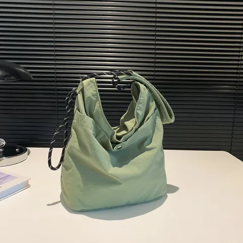 Damen Minimalistische Nylon Schultertasche Mit Geflochtenem Seilriemen Große Kapazität Einfarbige Umhängetasche Lässige Tägliche Büro Pendler Handtasche