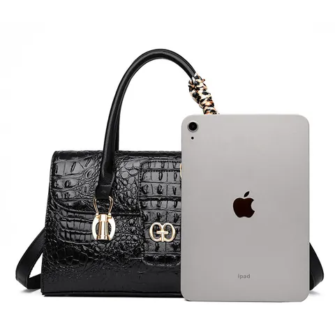Damen Krokodilmuster PU Leder Handtasche Vintage Schultertasche Umhängetasche Mit Leopardenmuster Schal Dekoration Satchel