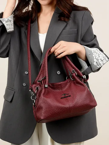 Damen Handtasche Mit Litschimuster PU Leder Große Kapazität Umhängetasche Schultertasche Mit Känguru Logo Für Den Alltag