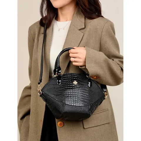 Elegante Damen Handtasche Krokodilmuster PU Leder Muschelform Vintage Umhängetasche Für Alltag Party Büro Mode