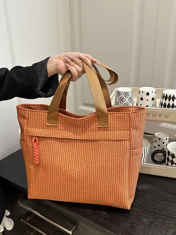 Damen Große Kapazität Webstruktur Tragetasche Japanischer Stil Kord Schultertasche Schule Pendeln Lässige Handtasche Mit Web-Dekoration