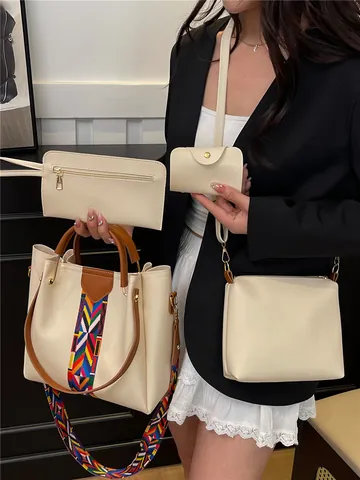 Ethno Stil Bestickter Gurt PU Leder Tote Handtasche Umhängetasche Geldbörse Kleingeldfach Damen Mode Accessoire