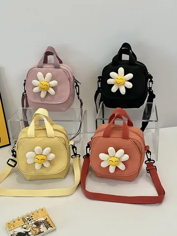 Kawaii Sunflower Smiley Face Canvas Crossbody Bag Small Handbag With Adjustable Strap For Women Girls Daily Accessory