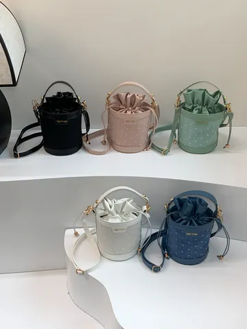 Damen Casual PU Leder Beuteltasche Mit Kordelzug Kontrastfarbe Mini Schulter Umhängetasche Mode Handtasche Täglich Passend