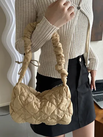 Damen Mode Gesteppte Wolken Tasche Gefaltete Blasen Nylon Schultertasche Casual Crossbody Baguette Handtasche Mit Reißverschluss Griff