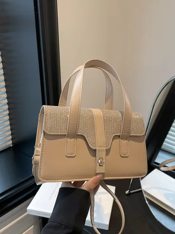 Damen Mode PU Leder Strass Glitzer Handtasche Kleine Schulter Umhängetasche Mit Metallschloss Für Party Alltag