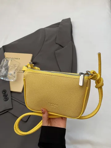 Damen Minimalistische PU Leder Umhängetasche Mit Kieseltextur Mode Kleine Handytasche Mit Knoten Riemen Einfarbige Schultertasche