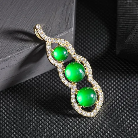 Broche de Vaina de Guisante Elegante Para Mujeres Chapado en Oro Aleación Cuenta Verde Strass Incrustado Botánico Floral Accesorio de Traje Abrigo Regalo