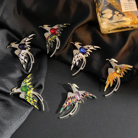 Broche de Fénix de Estilo Chino Vintage para Mujer Aleación de Zinc Esmaltada Broches de Ave Con Strass Perla de Imitación Joyería de Banquete Clásica Regalo