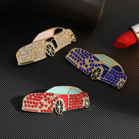 Fashion Rhinestone Sports Car Brooch Zinc Alloy Enamel Drip Oil Car Lapel Pin High-end Suit Coat Jewelry Accessories Gift