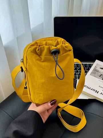 Damen Fashion Mini Nylon Umhängetasche Leicht Wasserdicht Kordelzug Schultertasche Mit Verstellbarem Gurt Lässige Handytasche Für Alltag Reise