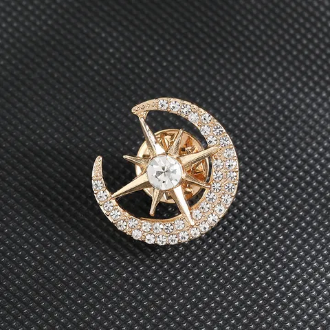 Elegante Broche de Estrella y Luna Aleación de Zinc Diamante de Imitación Pin de Solapa Accesorio de Ropa para Mujer Joyería