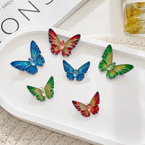 Elegante Broche de Mariposa para Mujer de Aleación de Zinc Esmalte Degradado Goteo de Aceite con Strass para Accesorios de Ropa de Boda Fiesta