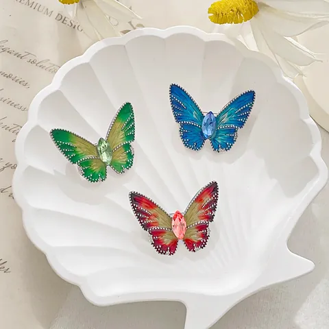 Elegante Broche de Mariposa para Mujer de Aleación de Zinc Esmalte Degradado Goteo de Aceite con Strass para Accesorios de Ropa de Boda Fiesta