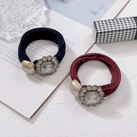 Koreaanse Stijl Strass Fluweel Haarelastiek Voor Vrouwen Elegante Kristallen Bloem Scrunchie Hoog Elastische Paardenstaarthouder Haaraccessoires